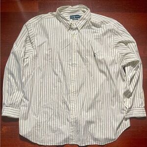 Ralph Lauren 100%Cotton Long Sleeve Dress Shirt White with Navy Blue Stripes